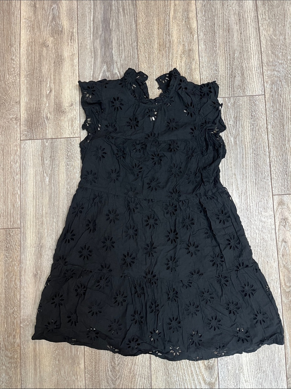 Aura Black Eyelet Tiered Mini Dress